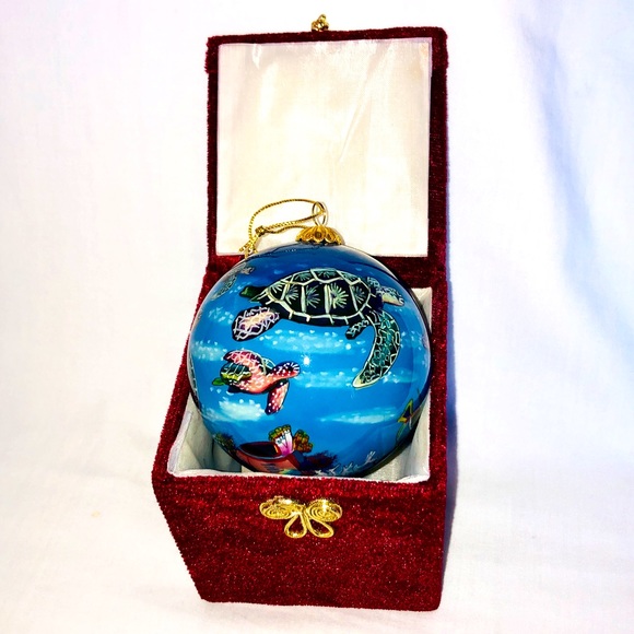 Hawaiian Li Bien Christmas Ornament Sea Turtle Paradise Lahaina Painted Glass - Picture 3 of 5